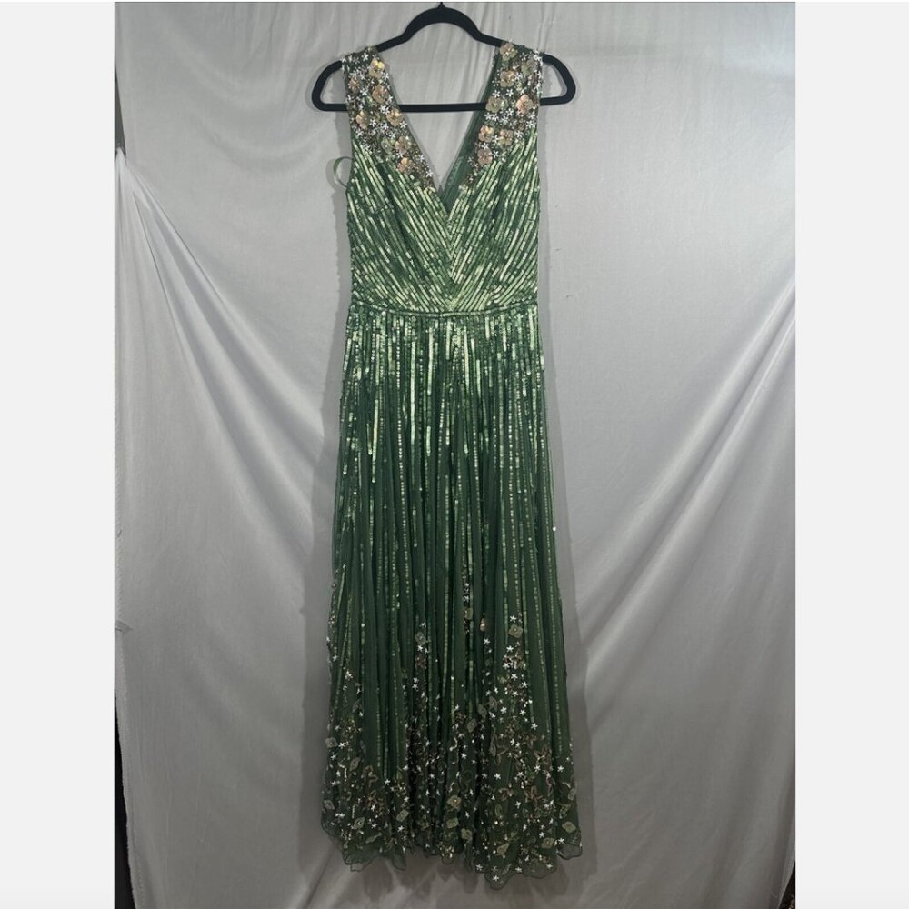 NWT$798 Mac Duggal [ 8 ] Sequin Floral Embellished‎ Evening Gown Sage Green Q728 - Picture 11 of 16